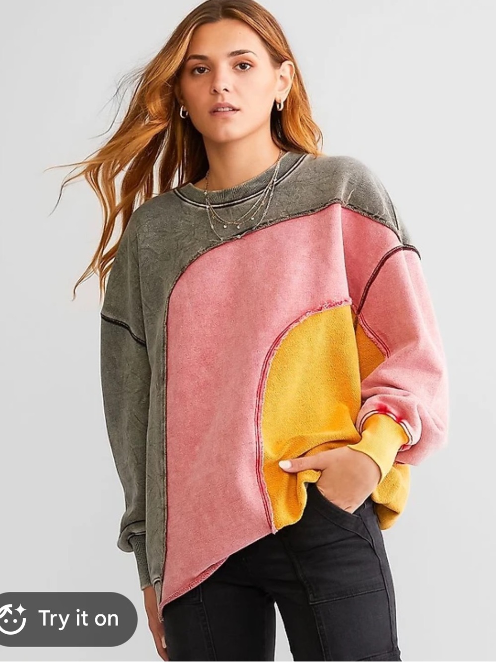 Gilded Intent Pink, Olive & Mustard Colorblock Pullover